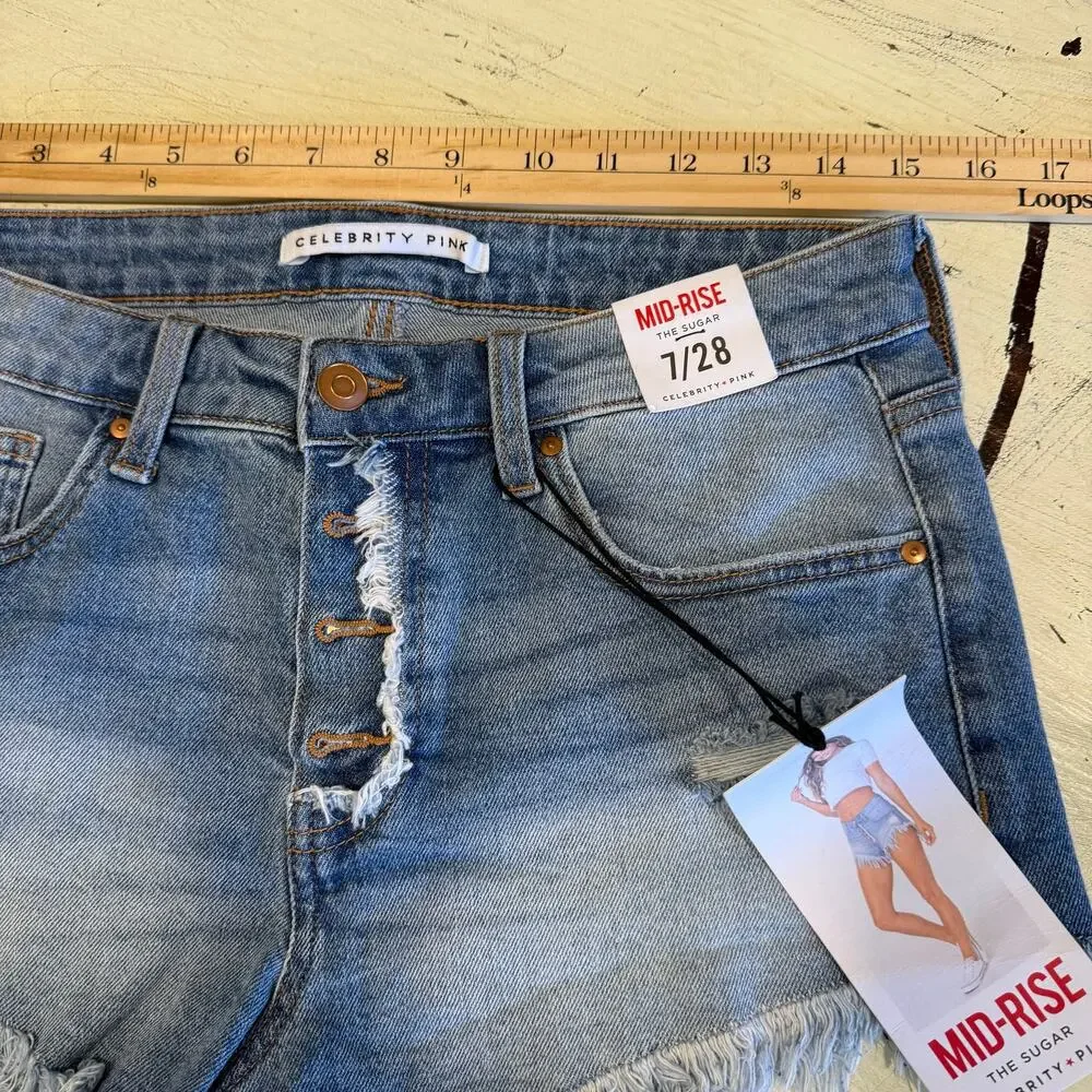 Celebrity Pink Women's Mid-Rise Shorts The Sugar Size 7/28 Cut Off‎ NWT